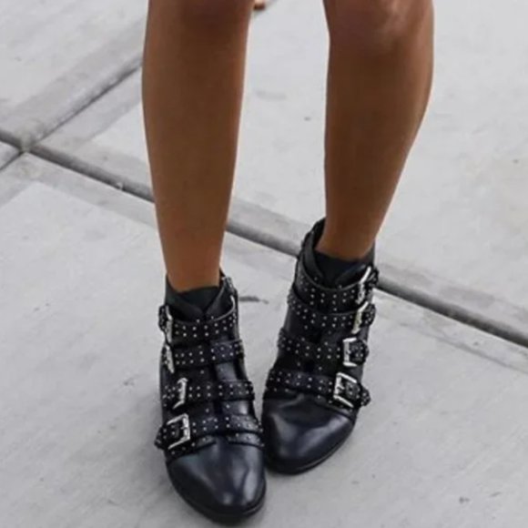 Rebecca Minkoff Shoes - Rebecca Minkoff Maddox Black Leather Buckle Moto Ankle Booties